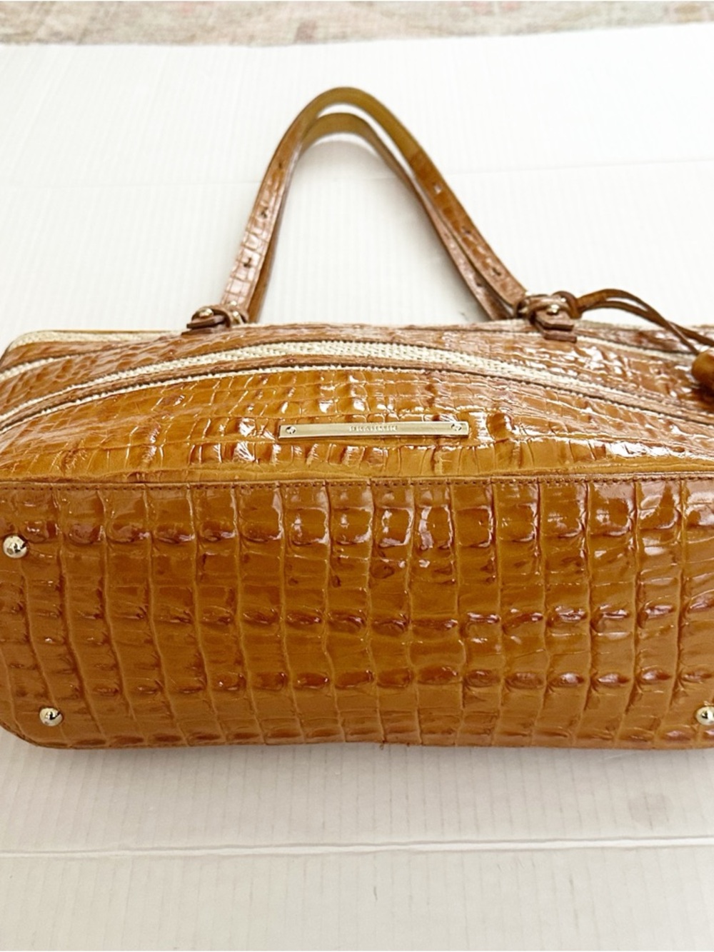 Brahmin Medium Asher Whiskey Raffia Tote - Picture 9 of 14